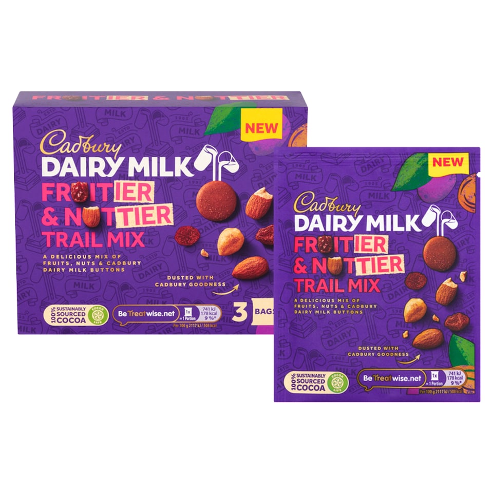 image 1 of Cadbury Fruitier & Nuttier Chocolate Trail Mix 3 Pack 105g