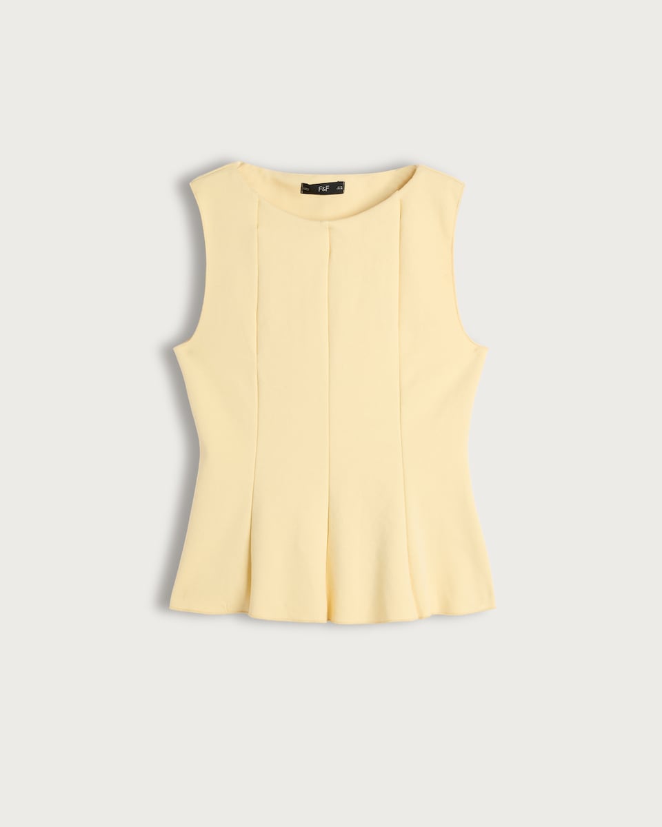 F&F Pleated Sleeveless Peplum Top in Yellow