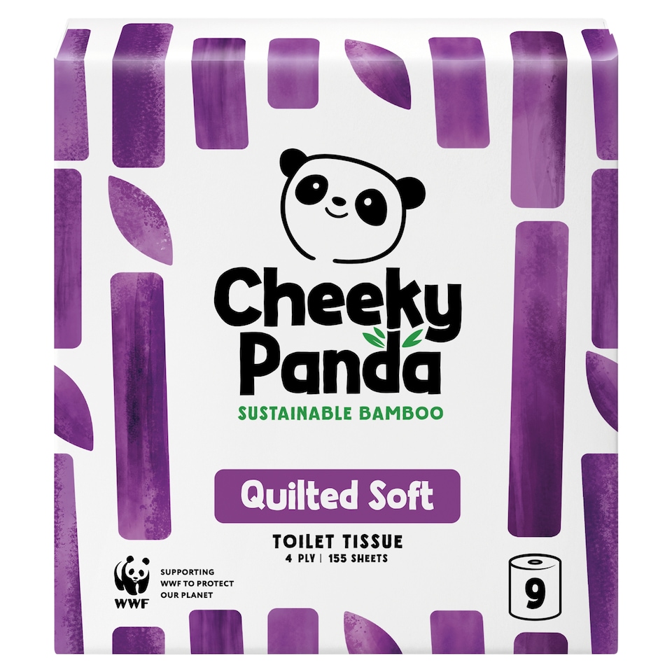 image 1 of Cheeky Panda Quilted Soft Sustainable Bamboo Toilet Tissue, 9 Rolls, 155 Sheets, 4 Ply
