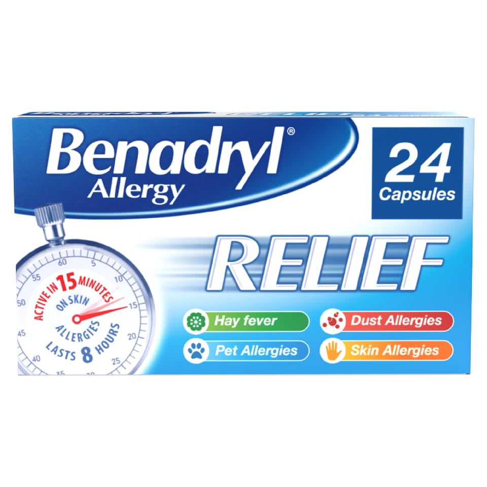 image 1 of Benadryl Allergy Relief Fast-Acting Antihistamine Hayfever 24 Capsules