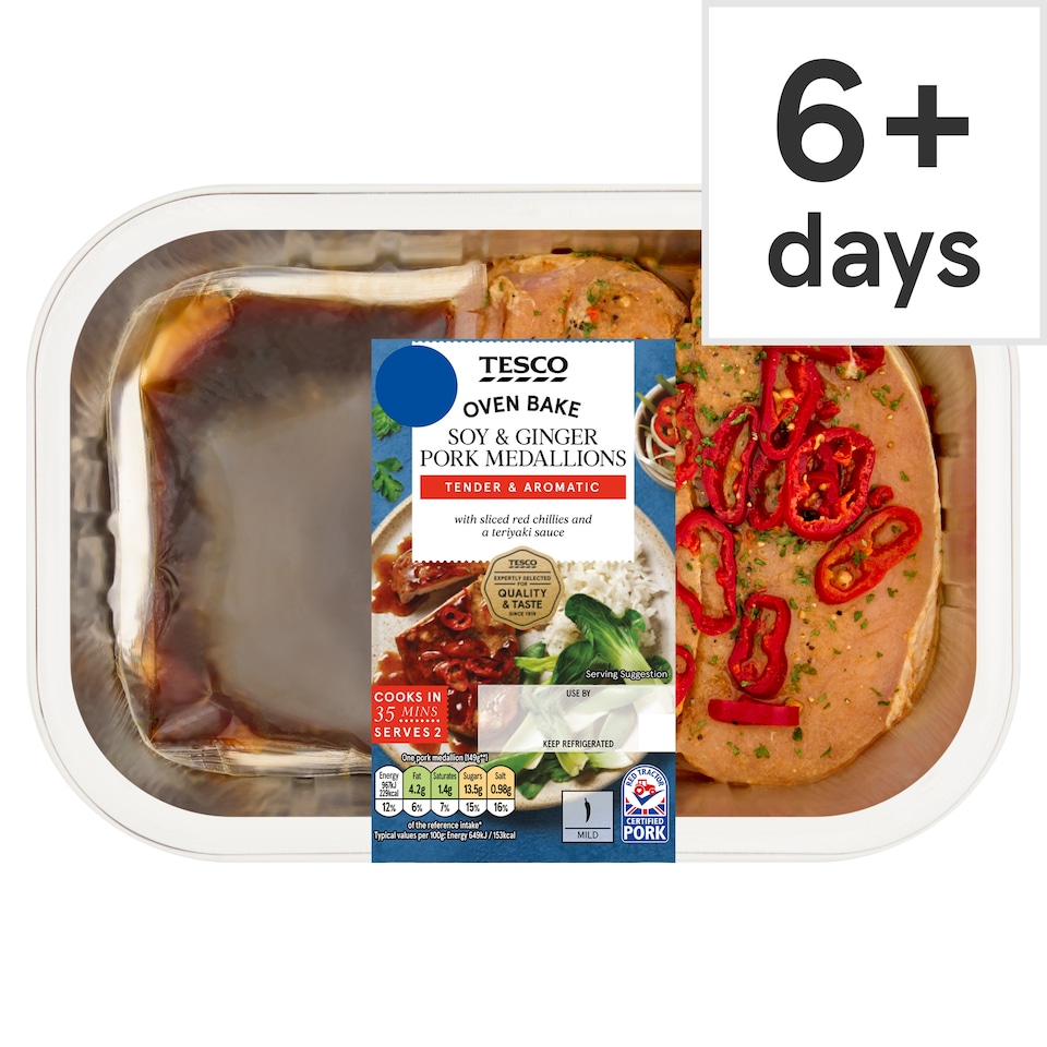 Tesco Soy & Ginger Pork Medallions with Red Chilli & Teriyaki Sauce 358g