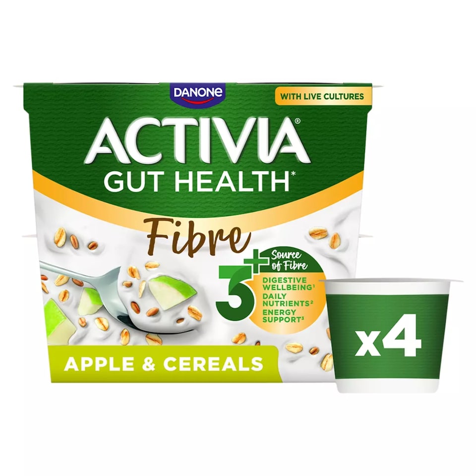 Activia Fibre Gut Health Yoghurt - Apple & Cereals 4x115g
