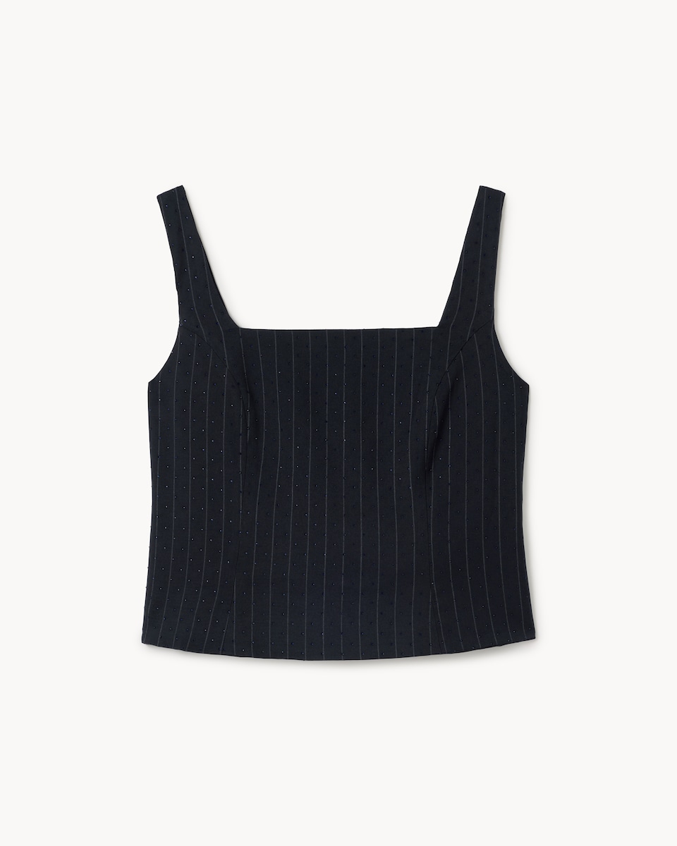 image 1 of F&F Pinstripe Sequin Co-ord Top in Navy
