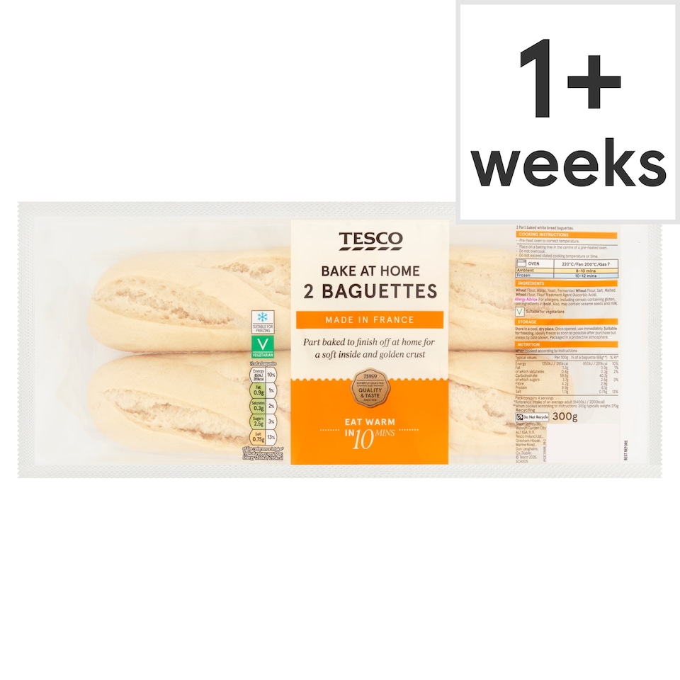 Tesco Homebake Part Baked White Baguettes 2 Pack