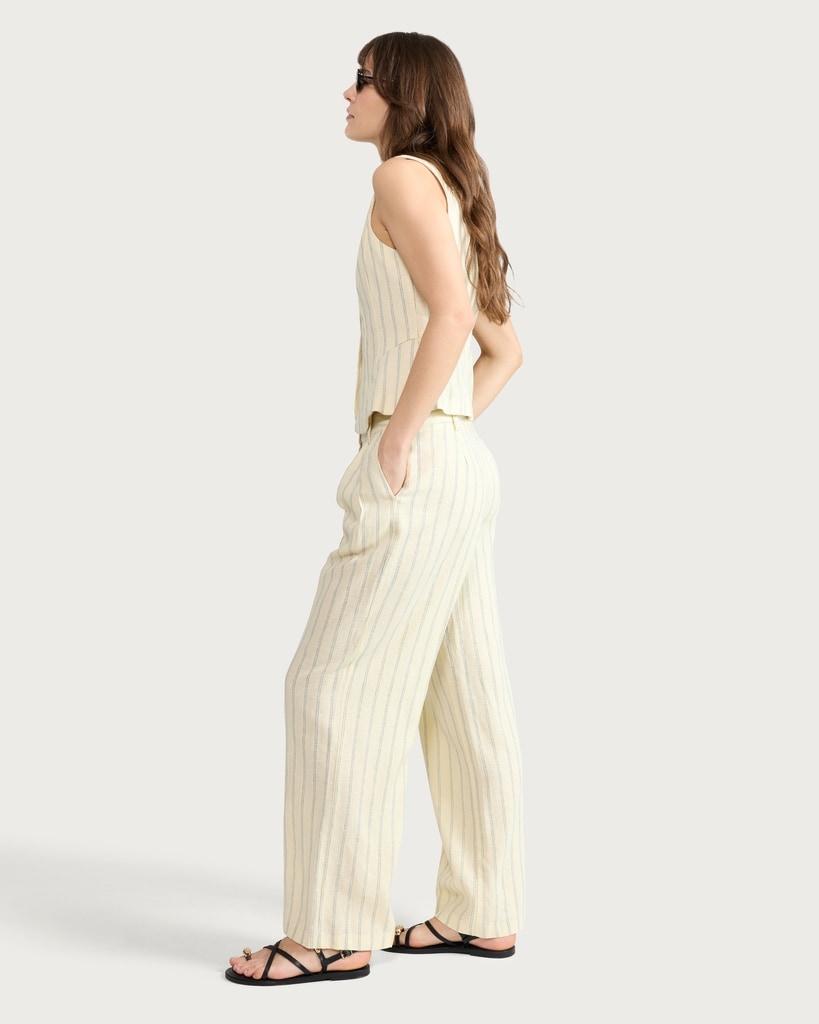 The F&F Edit Linen Rich Stripe Wide Leg Co-ord Trousers in Yellow