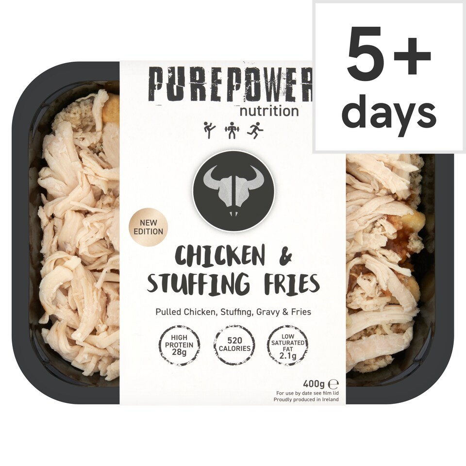 PUREPOWER Nutrition CHICKEN & STUFFING FRIES  Pulled Chicken, stuffing, gravy & fries 400g