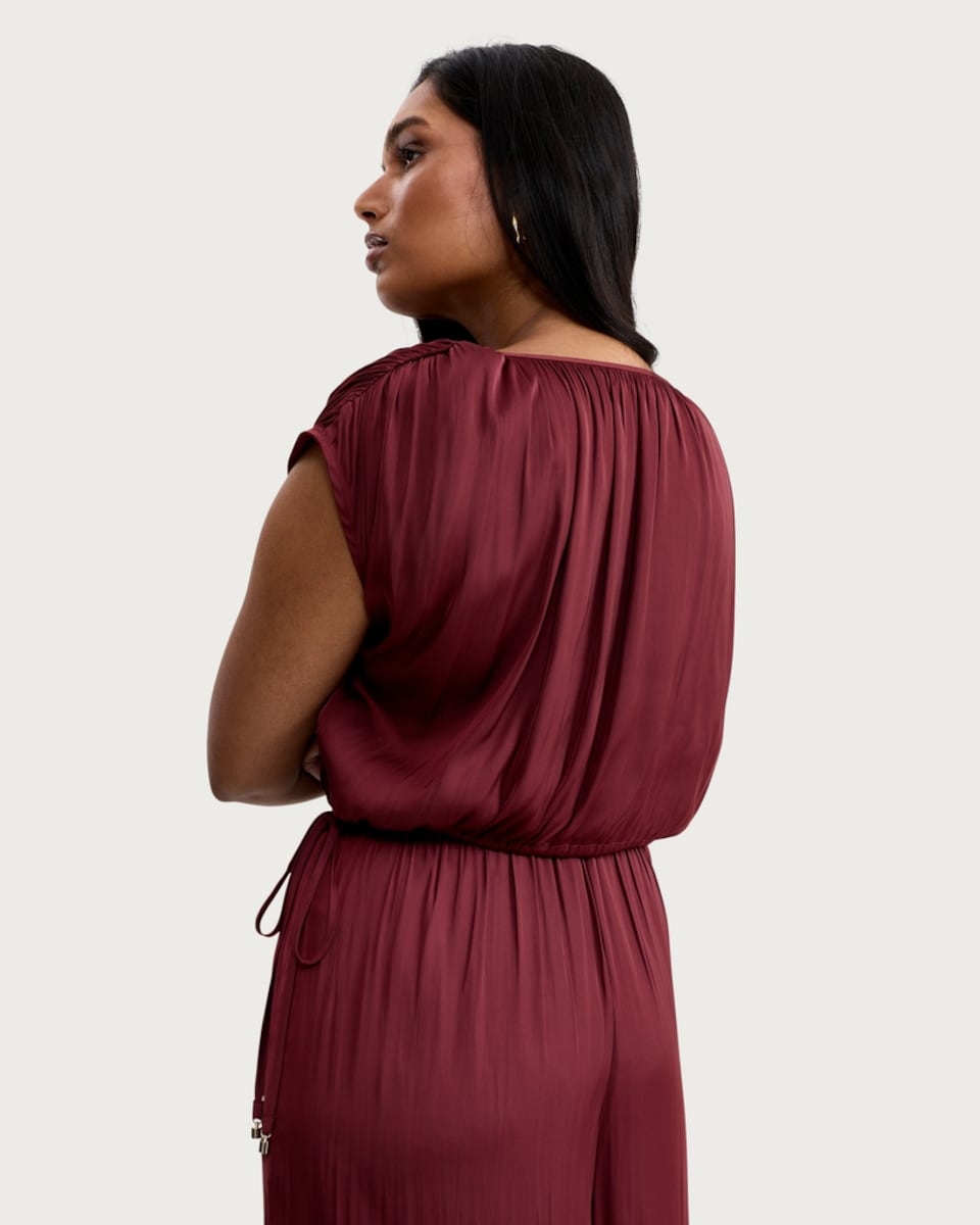 image 1 of F&F Satin Drawstring Hem Sleeveless Co-ord Top in Burgundy