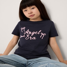 F&F Girls Pure Cotton Angel T-Shirt in Navy