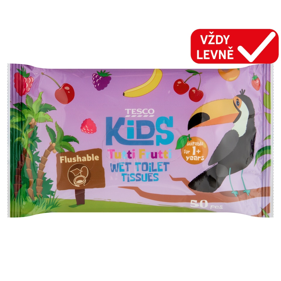 Tesco Kids Tutti Frutti vlhčený toaletní papír pro děti 50 ks
