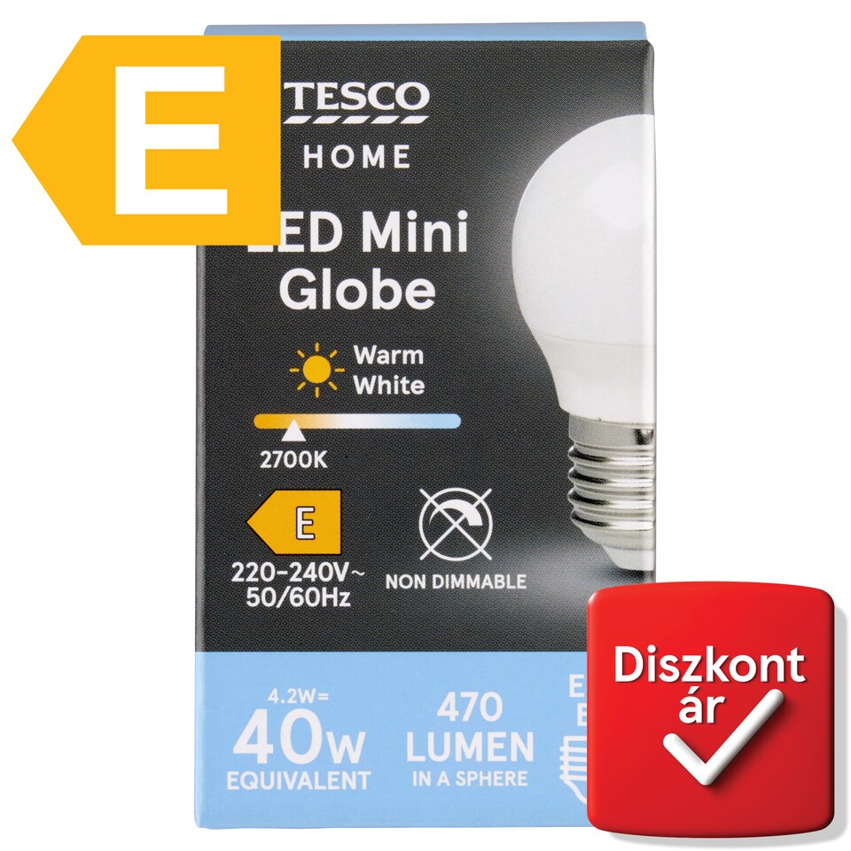 Tesco Home E27 470 lm 40 W 2700K LED mini gömb  1. kép