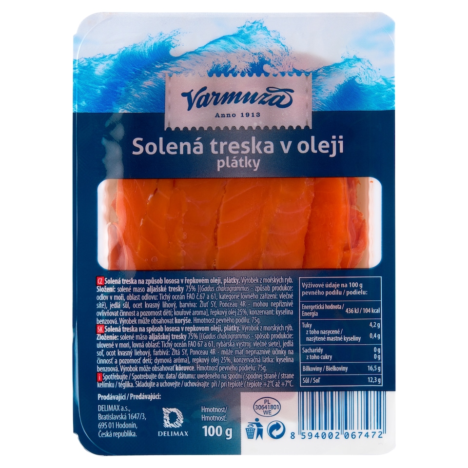 Varmuža Salted Cod in Oil Slices 100g