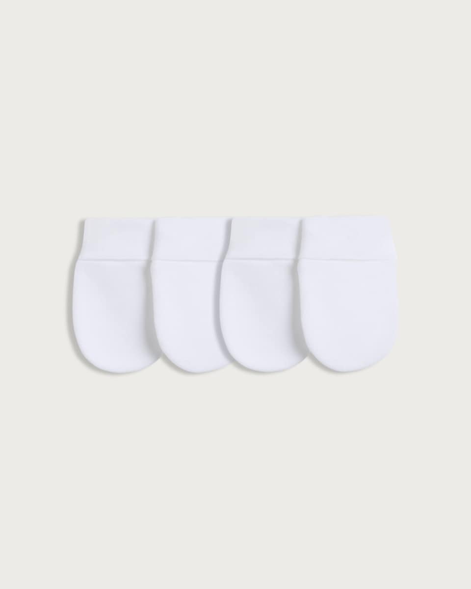 F&F Baby 4-Pack Pure Cotton Scratch Mittens in White