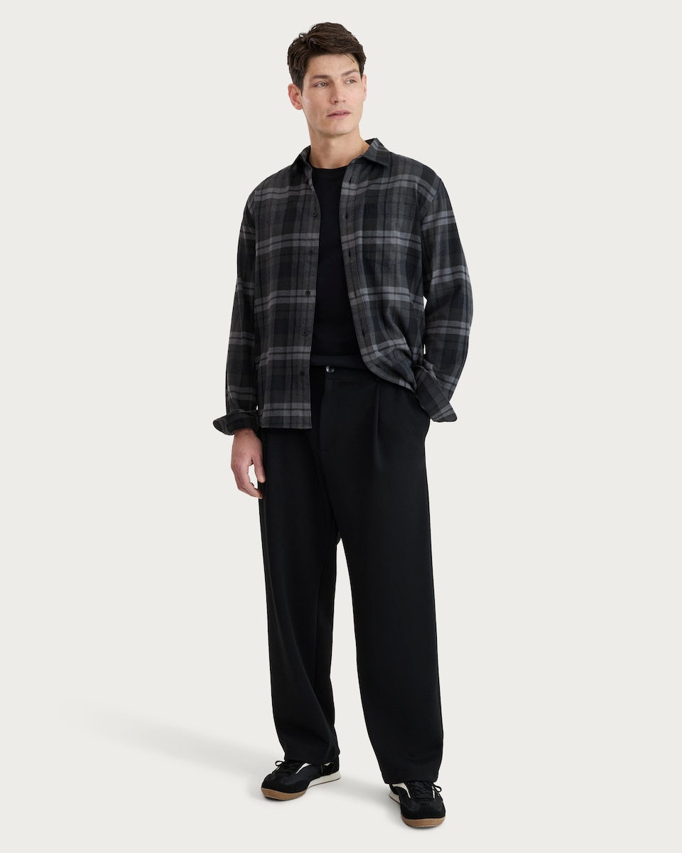 image 1 of F&F Pure Cotton Check Print Long Sleeved Shirt in Black