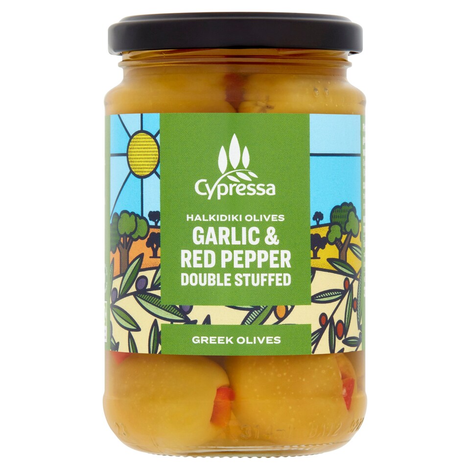 Cypressa Stuffed Olives With Garlic & Pepper 315g Tesco Groceries