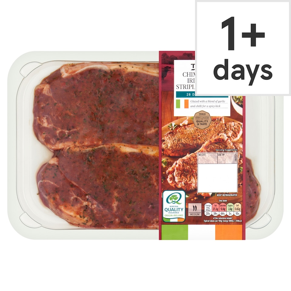 Tesco Chimichurri Irish Beef Striploin Steaks 400g