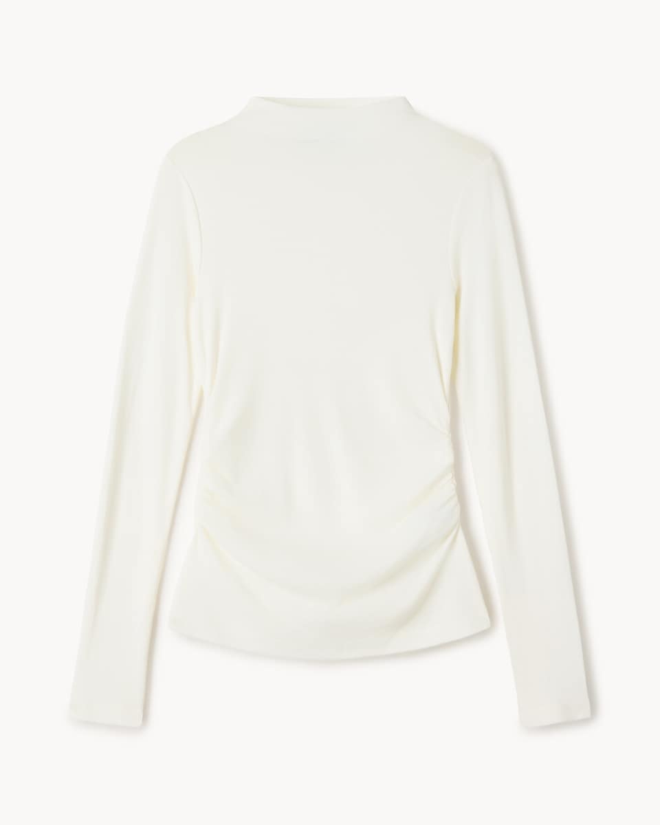 image 1 of F&F Ruched Side Long Sleeved Top in Cream