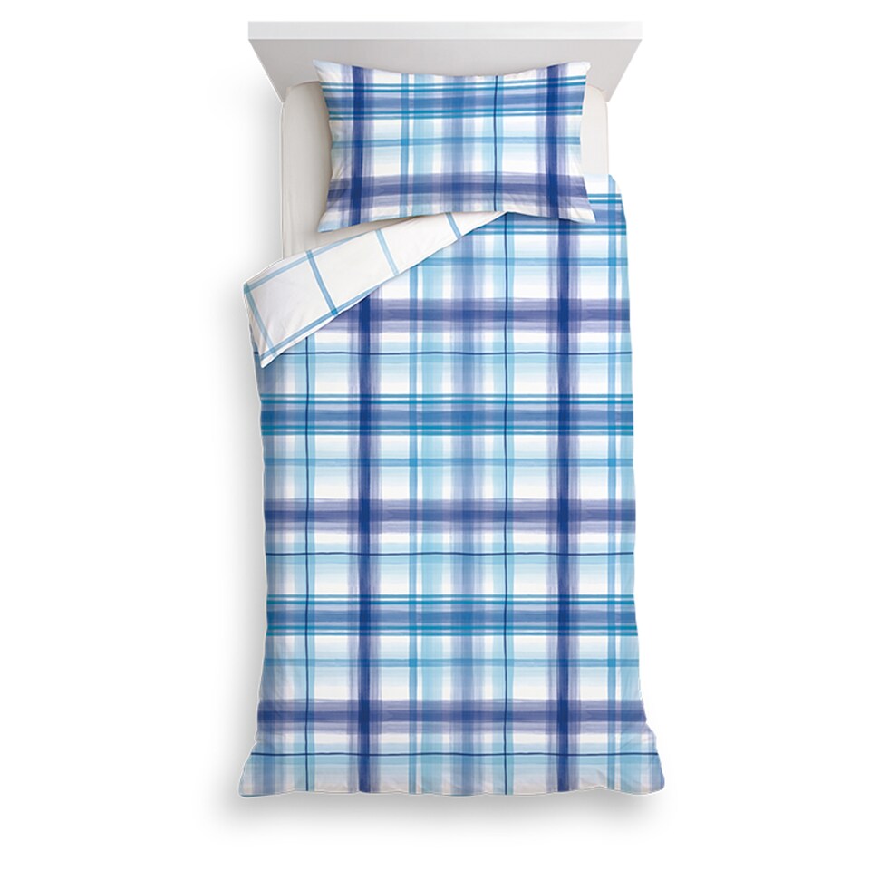 TESCO BLUE WASHY CHECK DUVET SET SINGLE
