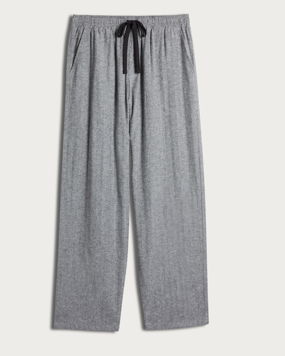 image 1 of F&F Pure Cotton Herringbone Drawstring Pyjama Bottoms in Grey