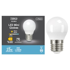 Tesco Led Mini Globe Warm White 25W Edison Screw 2 Pack