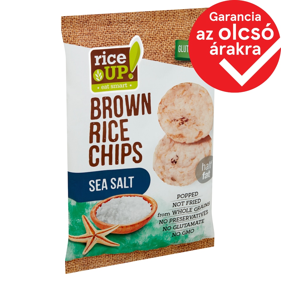 RiceUp! Eat Smart teljes kiőrlésű barna rizs chips tengeri sóval 60 g