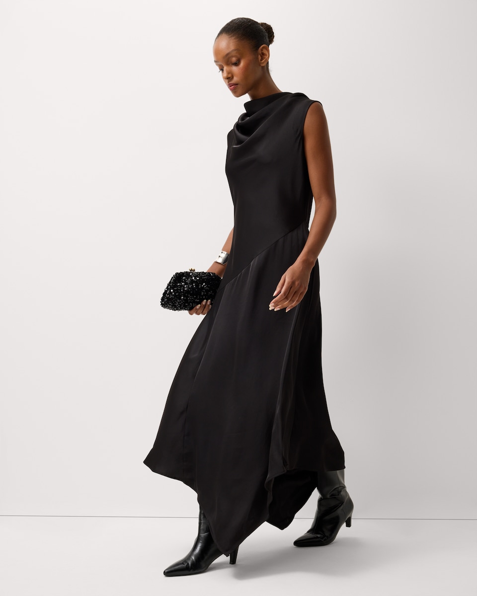 image 1 of F&F Satin Cowl Neck Midi Dress in Black