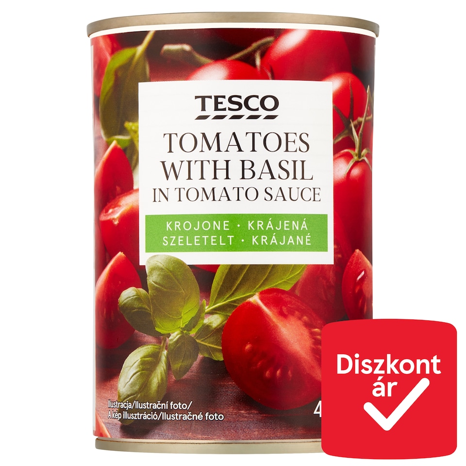 Tesco szeletelt paradicsom paradicsomszószban, bazsalikommal 400 g