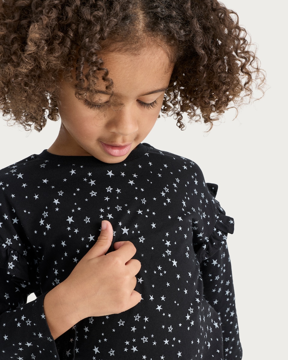 image 1 of F&F Girls 2-Pack Pure Cotton Glitter Bow Long Sleeved Tops in Cream