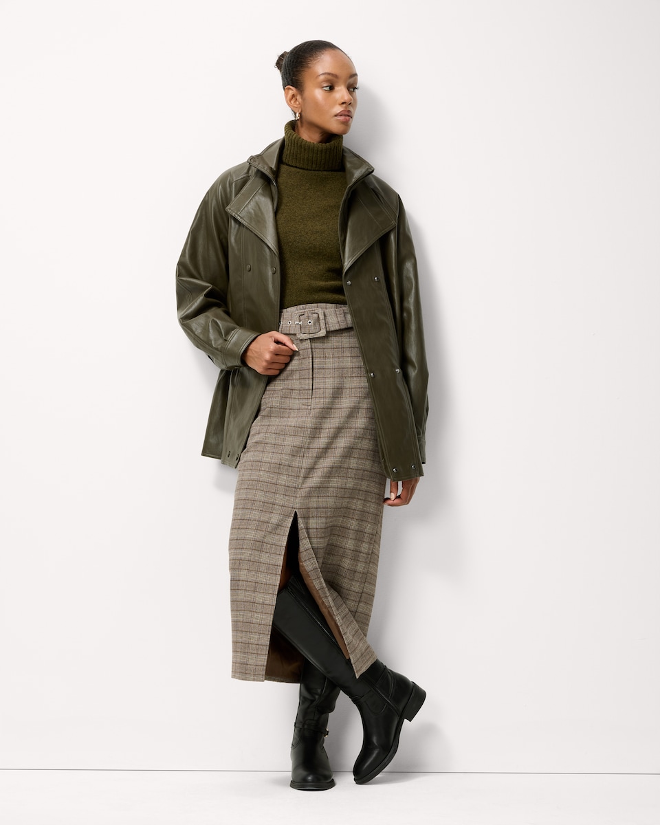 image 1 of F&F Faux Leather Cinched Jacket in Khaki