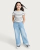 image 2 of F&F Girls Cotton Rich Striped Ruched Side T-Shirt in Cream