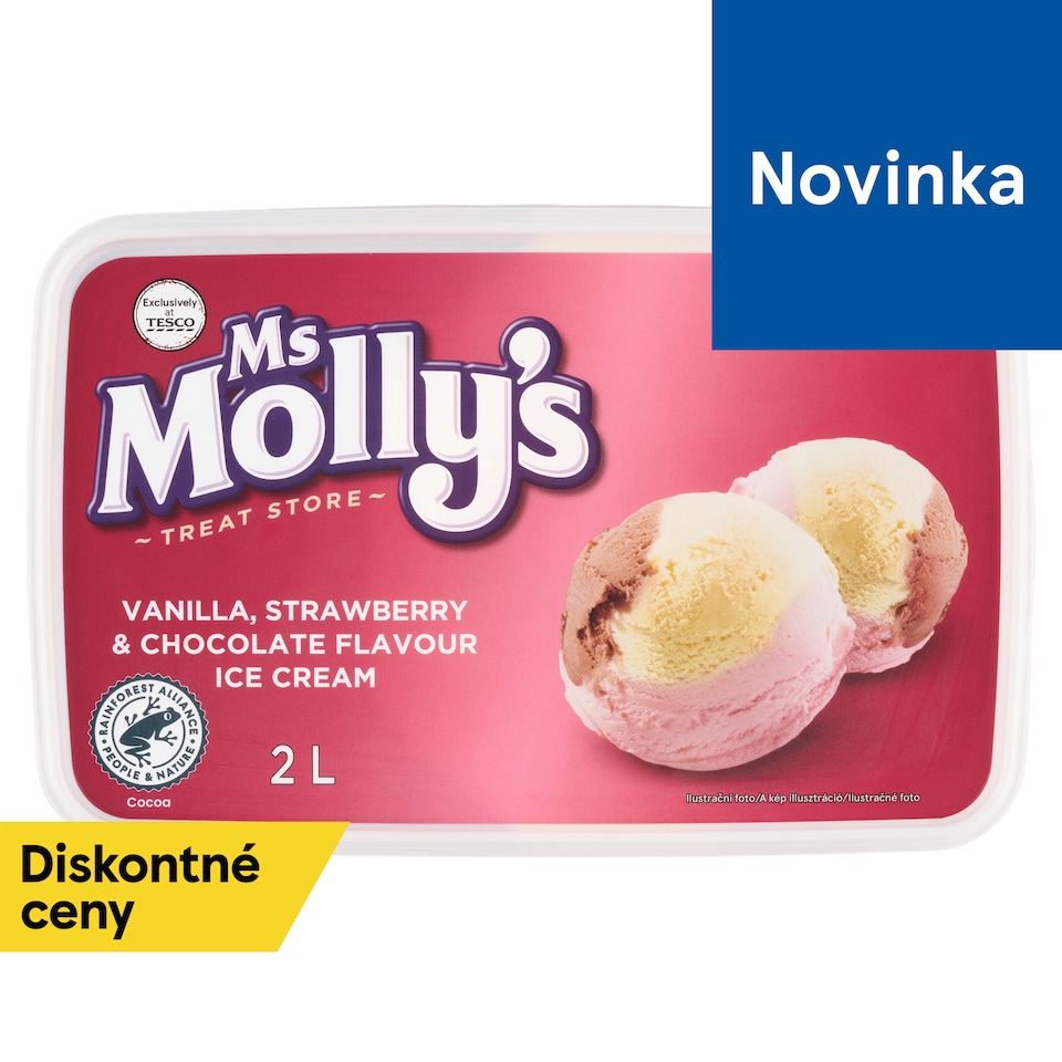 Ms Molly's Vanilla, Strawberry & Chocolate Flavour Ice Cream 2 L