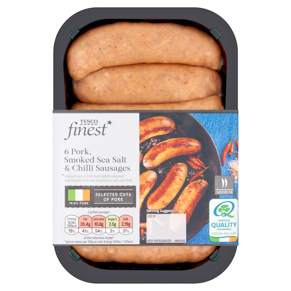 Tesco Finest 6 Pork Smoked Sea Salt & Chilli Sausages 454g
