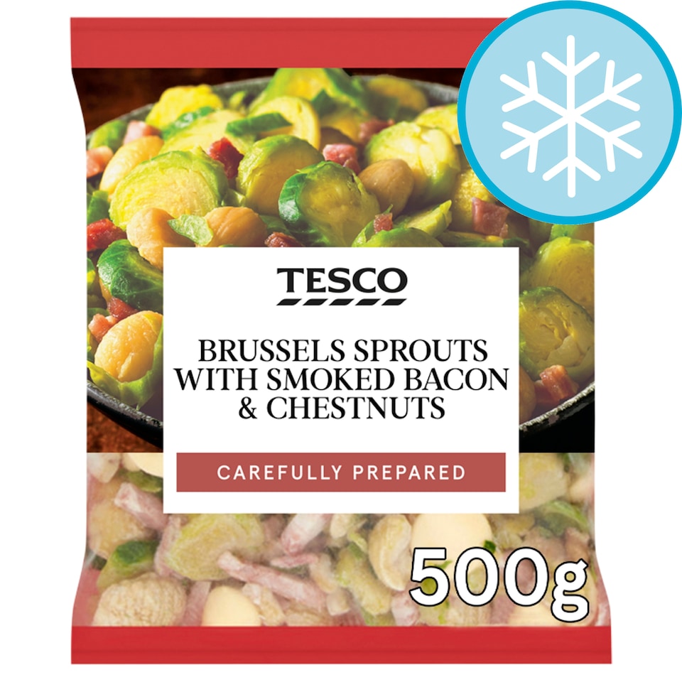 Tesco Sprouts With Smoked Bacon & Chestnuts 500G