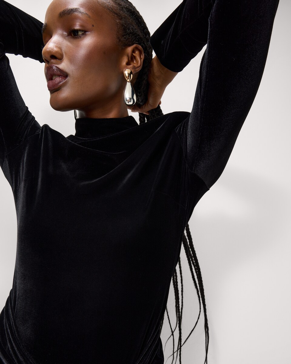 image 1 of F&F Velvet High Neck Mini Dress in Black