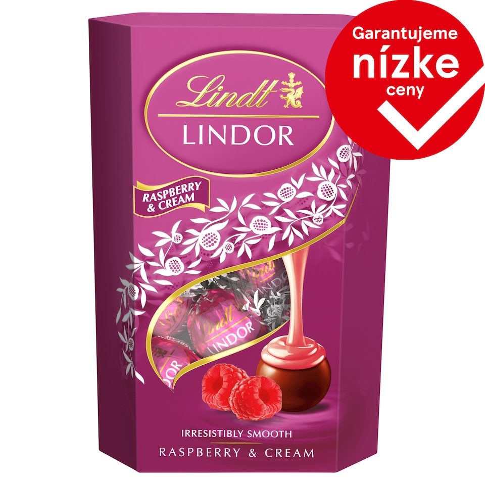 Lindt Lindor Bonbony z mliečnej čokolády s jemnou malinovo-smotanovou náplňou 200 g