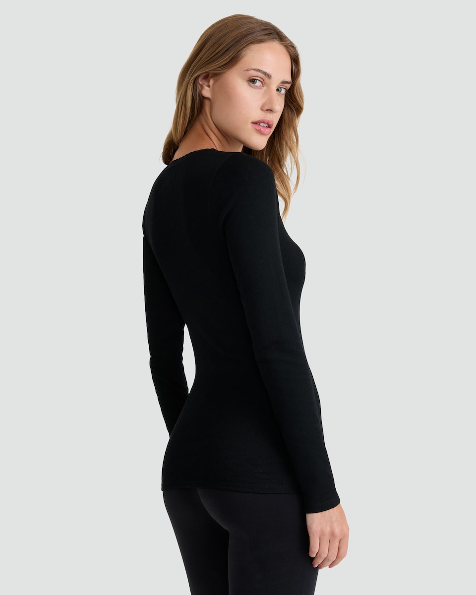 image 1 of F&F 2-Pack WARMPLUS™ Medium Warmth Long Sleeved Pointelle Thermal Tops in Black