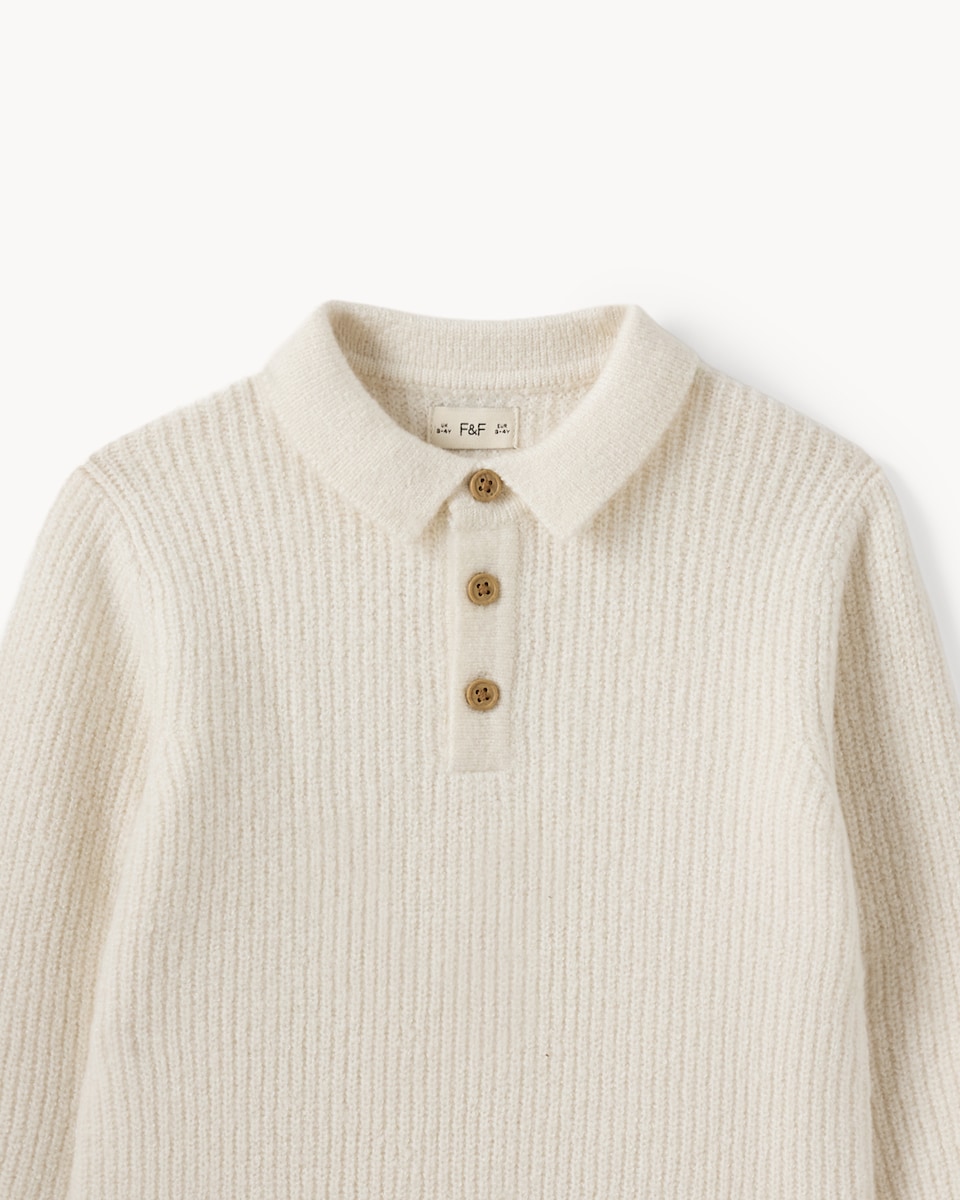 image 1 of F&F Boys Knitted Collared Jumper in Cream