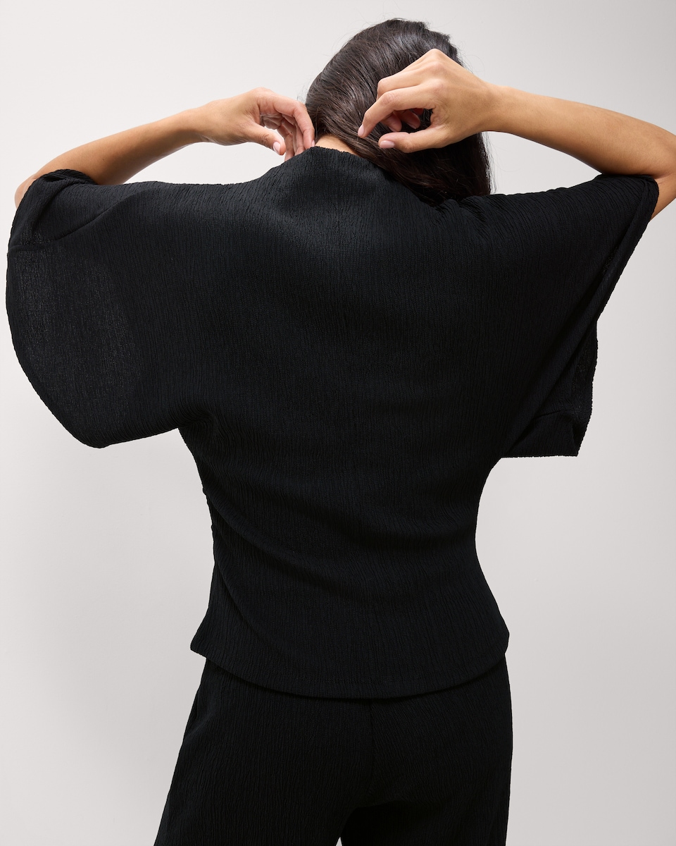 image 1 of F&F Textured Ruched Side Short Sleeved Top in Black
