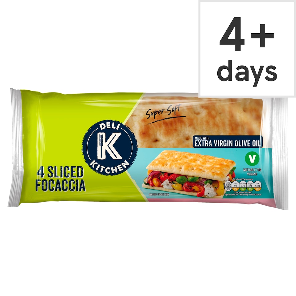 image 1 of Deli Kitchen Sliced Focaccia Flatbreads 4 Pack 300g