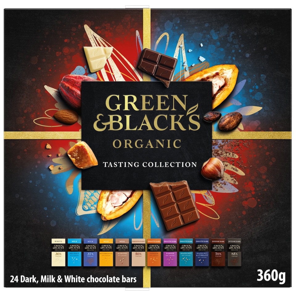 GREEN & BLACK'S Organic Dark, Milk & White Collection 24X15g