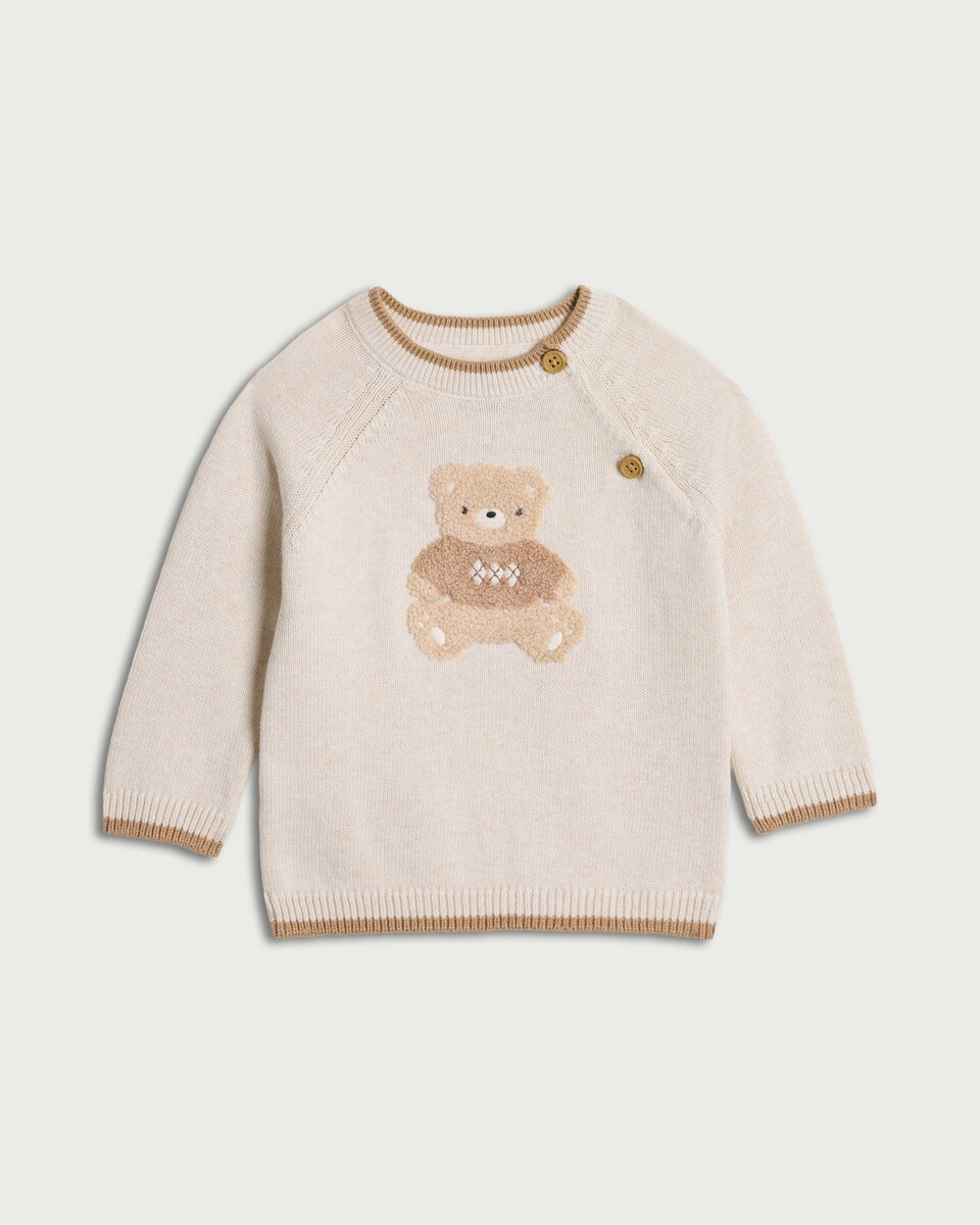 F&F Baby Pure Cotton Teddy Bear Knitted Jumper in Neutral