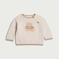 F&F Baby Pure Cotton Teddy Bear Knitted Jumper in Neutral