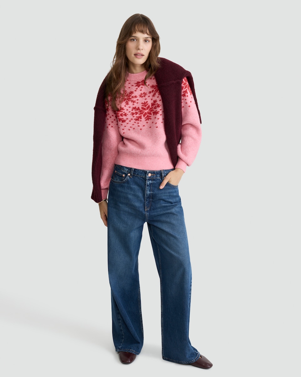 image 1 of F&F Knitted Snowflake Pattern Jumper in Pink