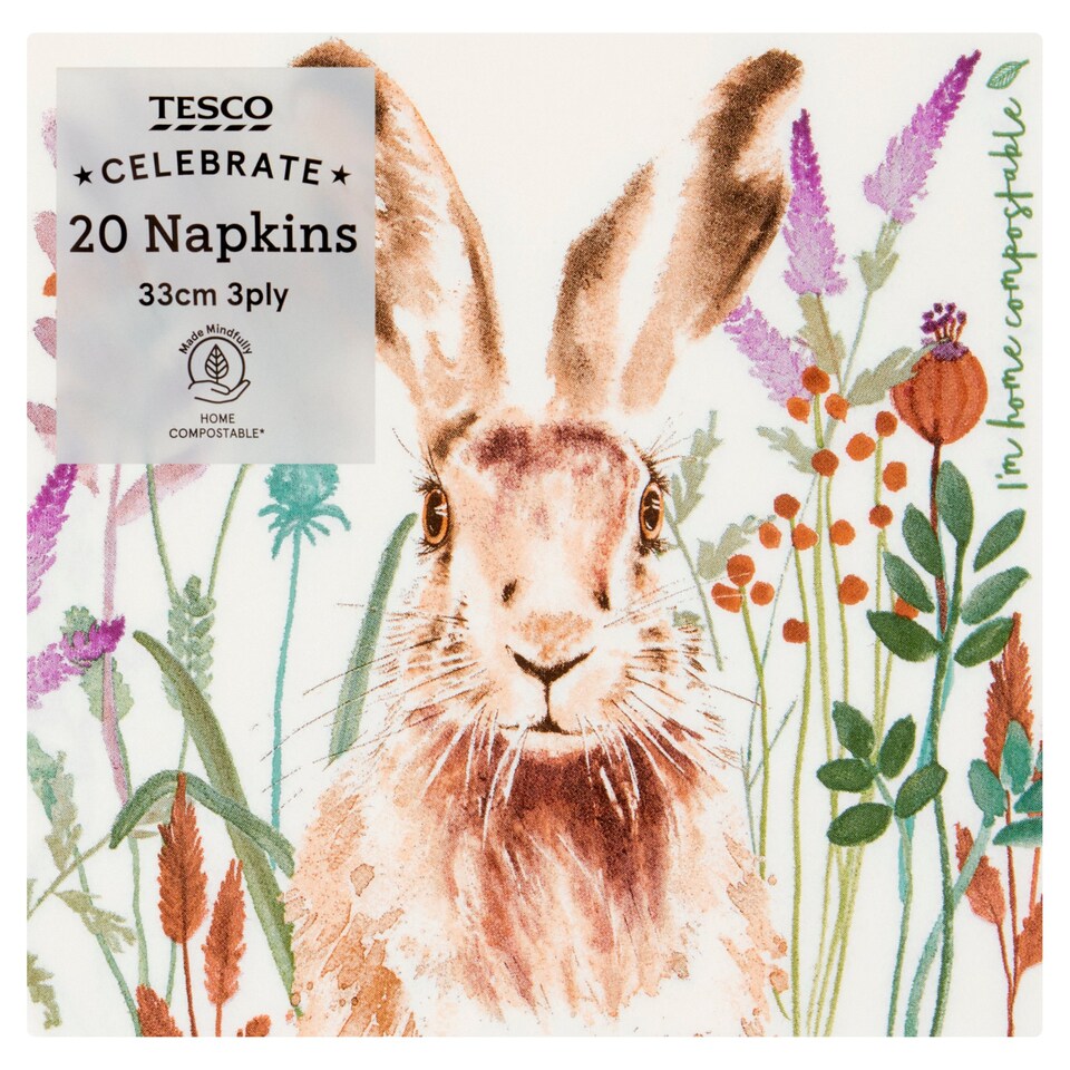 Tesco Hare Napking 33Cm 3Ply 20 Pack Tesco Groceries