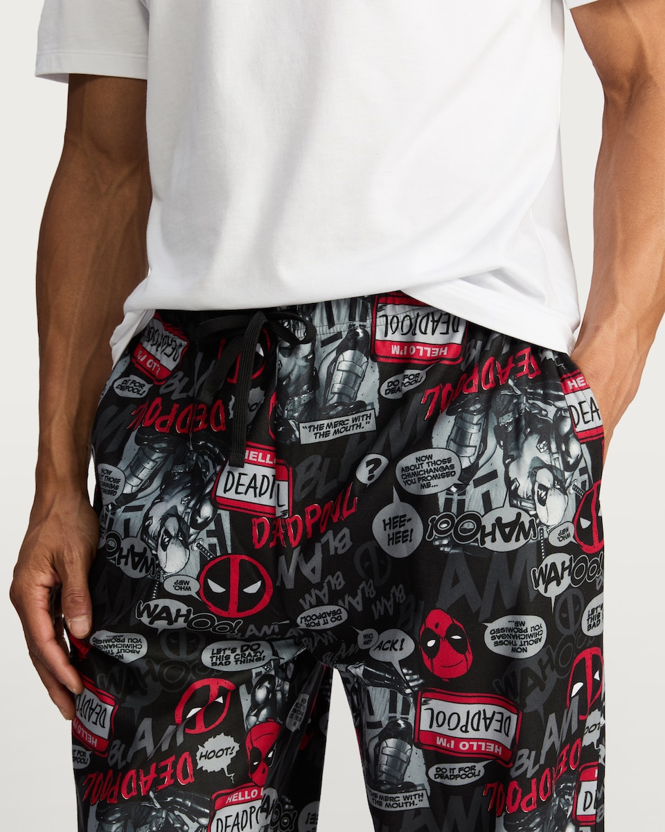 image 1 of Disney Deadpool Comic Print Brushed Fleece Pyjama Bottoms in Grey