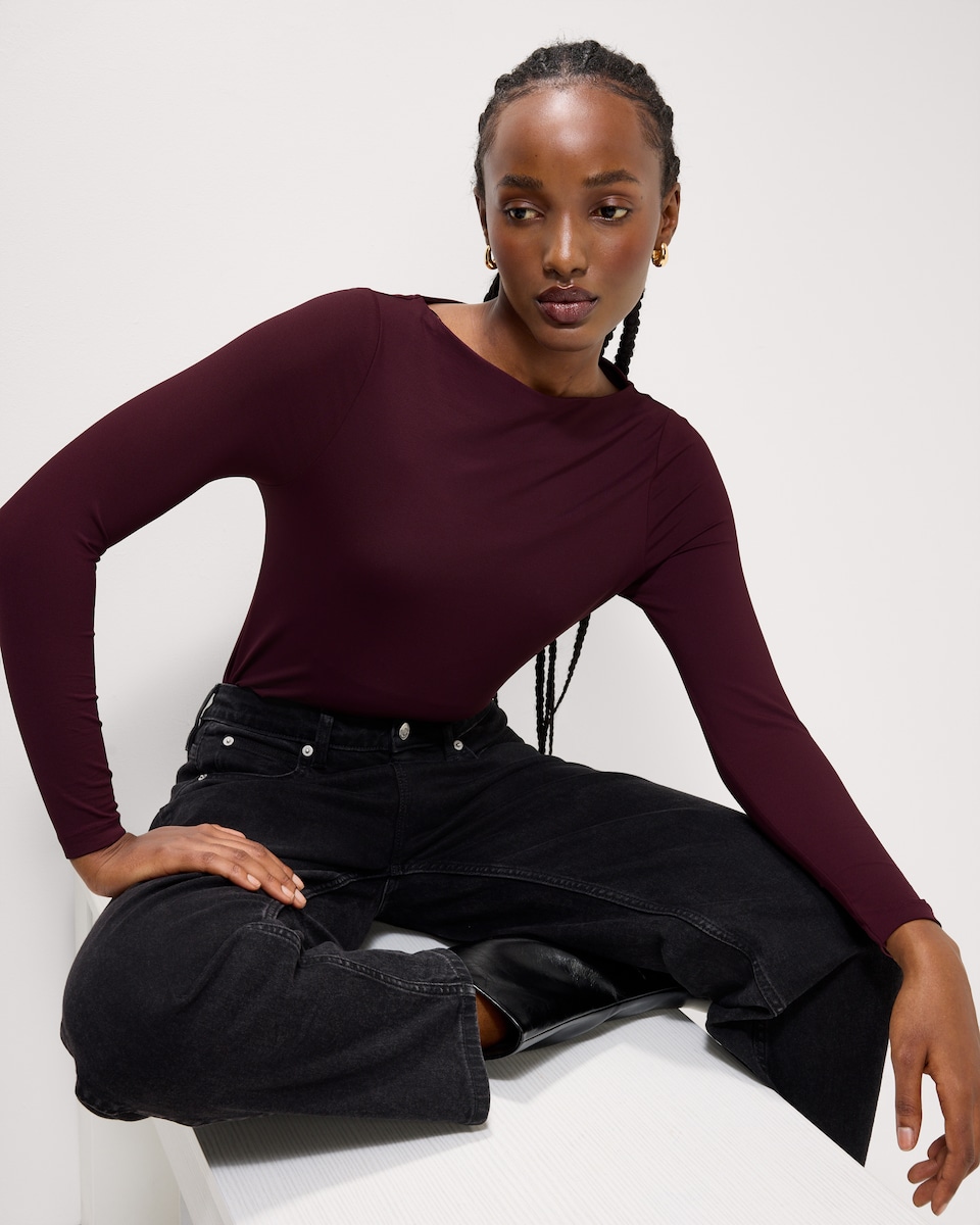 image 1 of F&F Polyamide Slash Neck Top in Purple