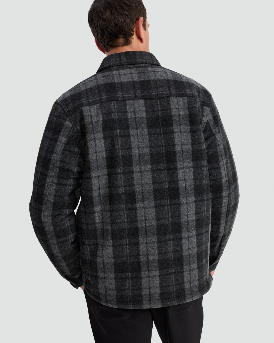 image 1 of F&F Borg Lined Check Print Button Up Overshirt in Grey