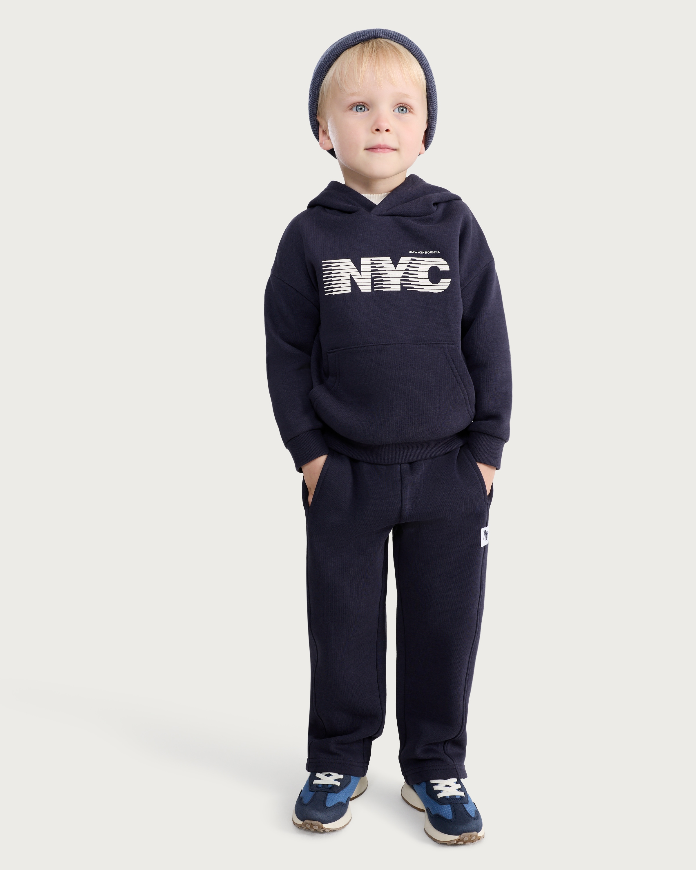 F&F Boys Cotton Rich NYC Slogan Hoodie in Navy