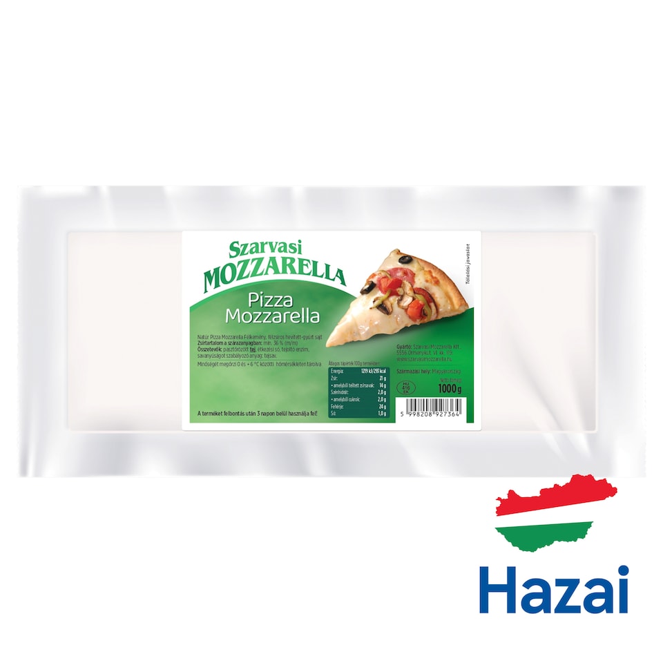 Szarvasi Mozzarella natúr pizza mozzarella félkemény, félzsíros hevített-gyúrt sajt 1000 g