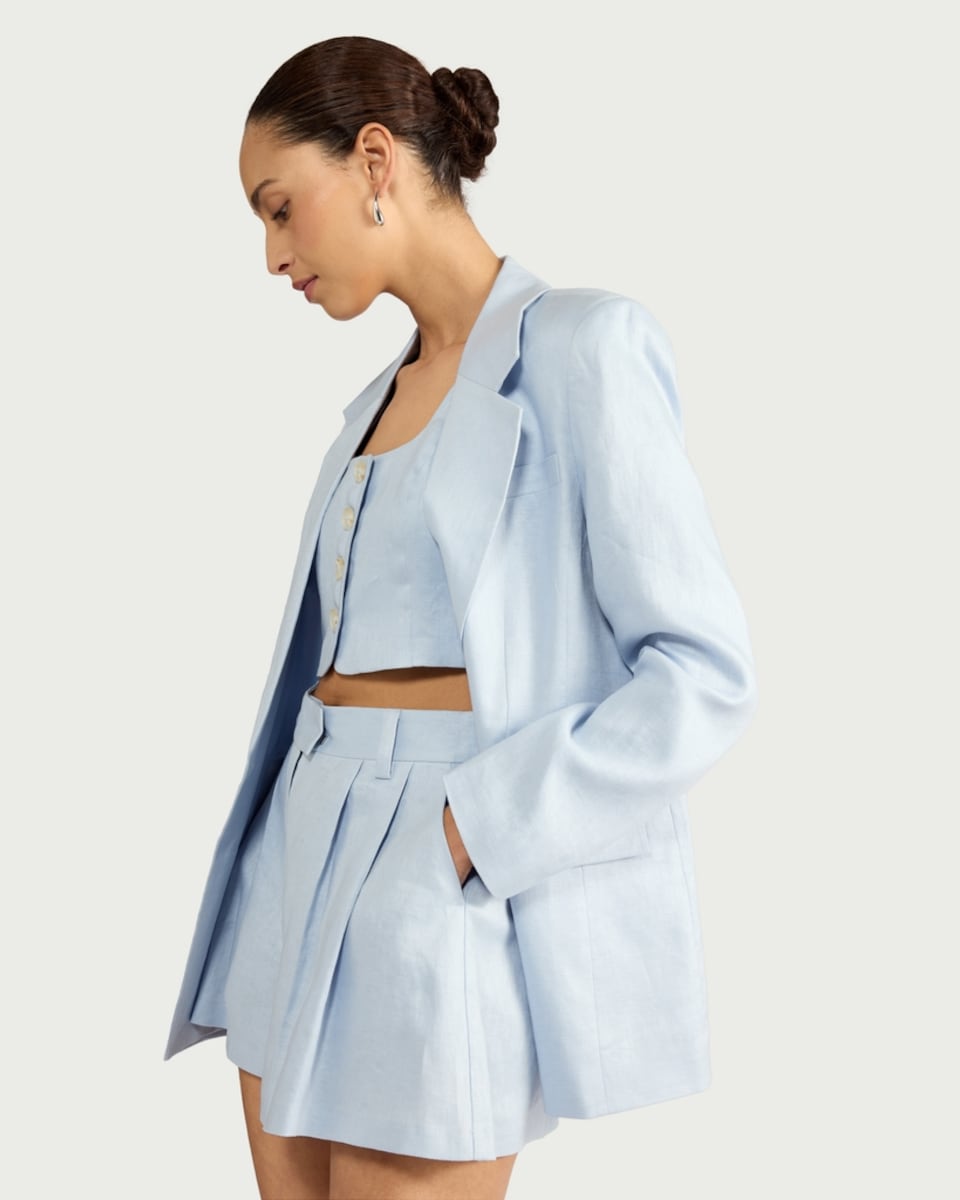 image 1 of F&F Pure Linen Tailored Single Breasted Blazer in Blue