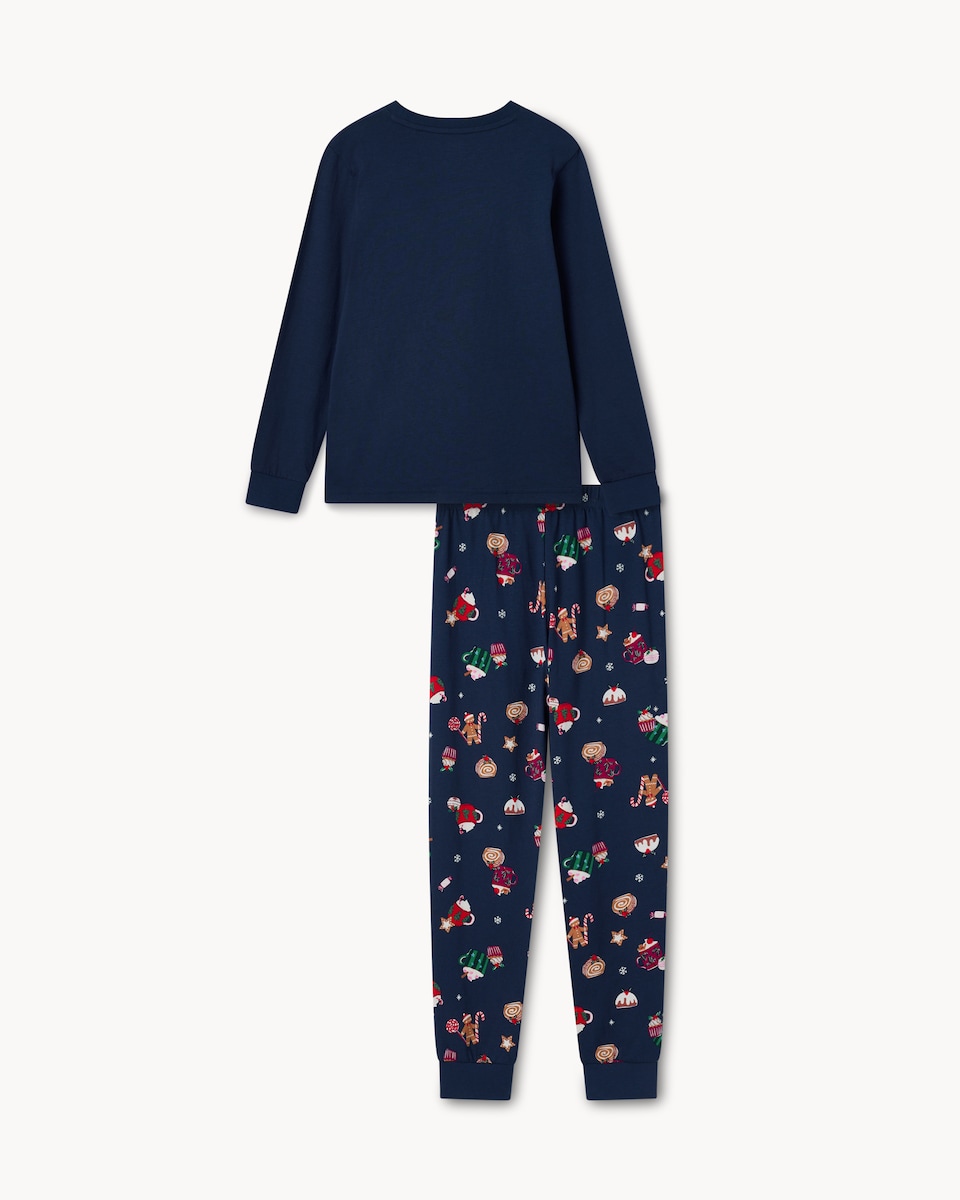 image 1 of Christmas Kids Pure Cotton Merry Christmas Matching Family Pyjama Set in Navy
